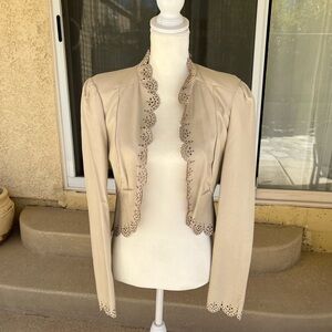 Bebe lace laser cut leather blazer jacket cream color